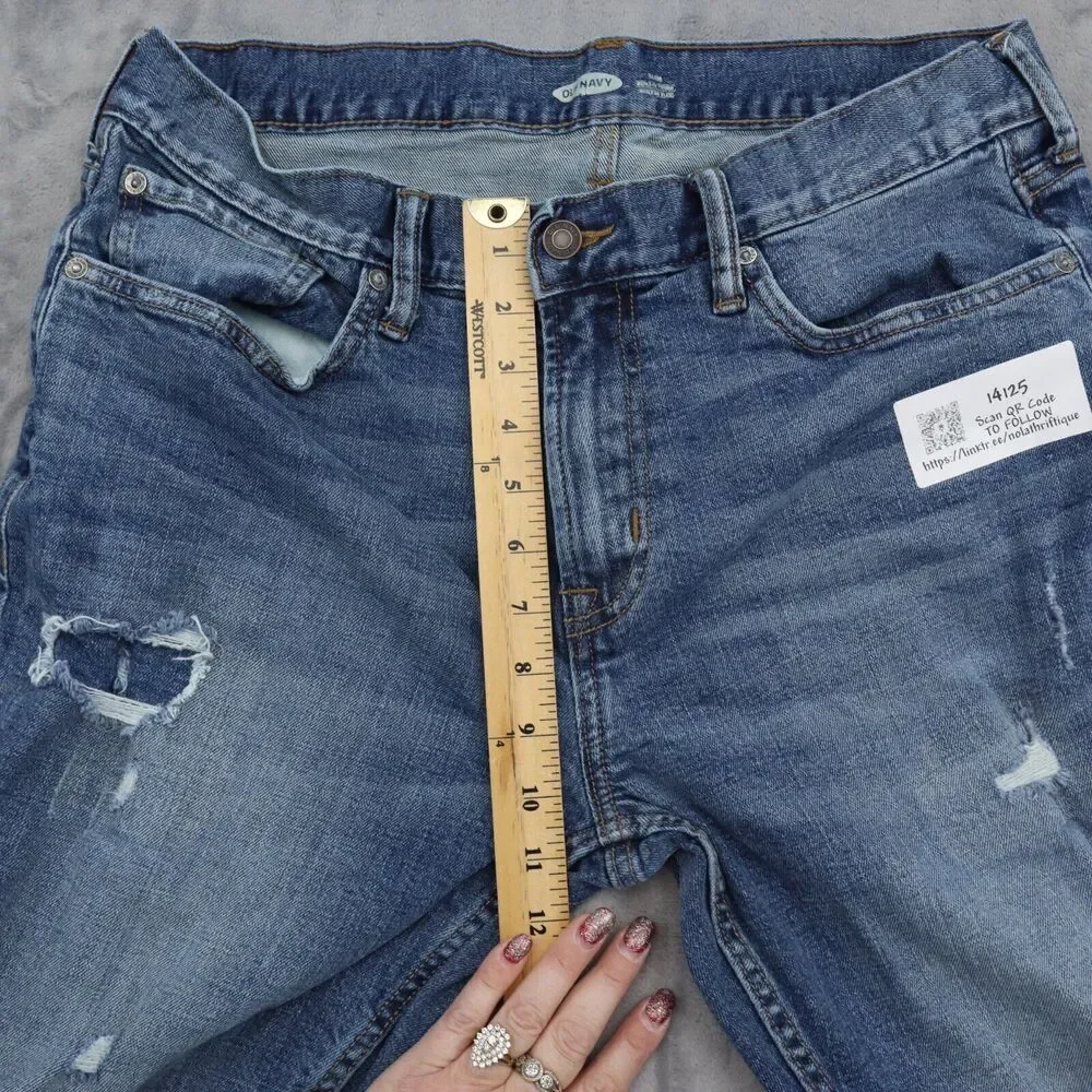 Old Navy Pants Mens 34 Blue Mid Rise 5 Pocket Design Flat Front Distressed Jeans